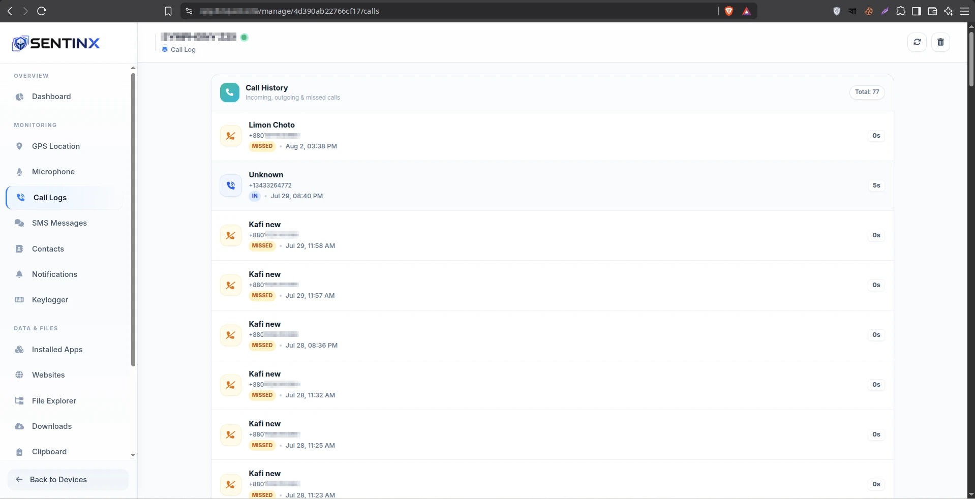 Sentinx parental control dashboard screenshot 4
