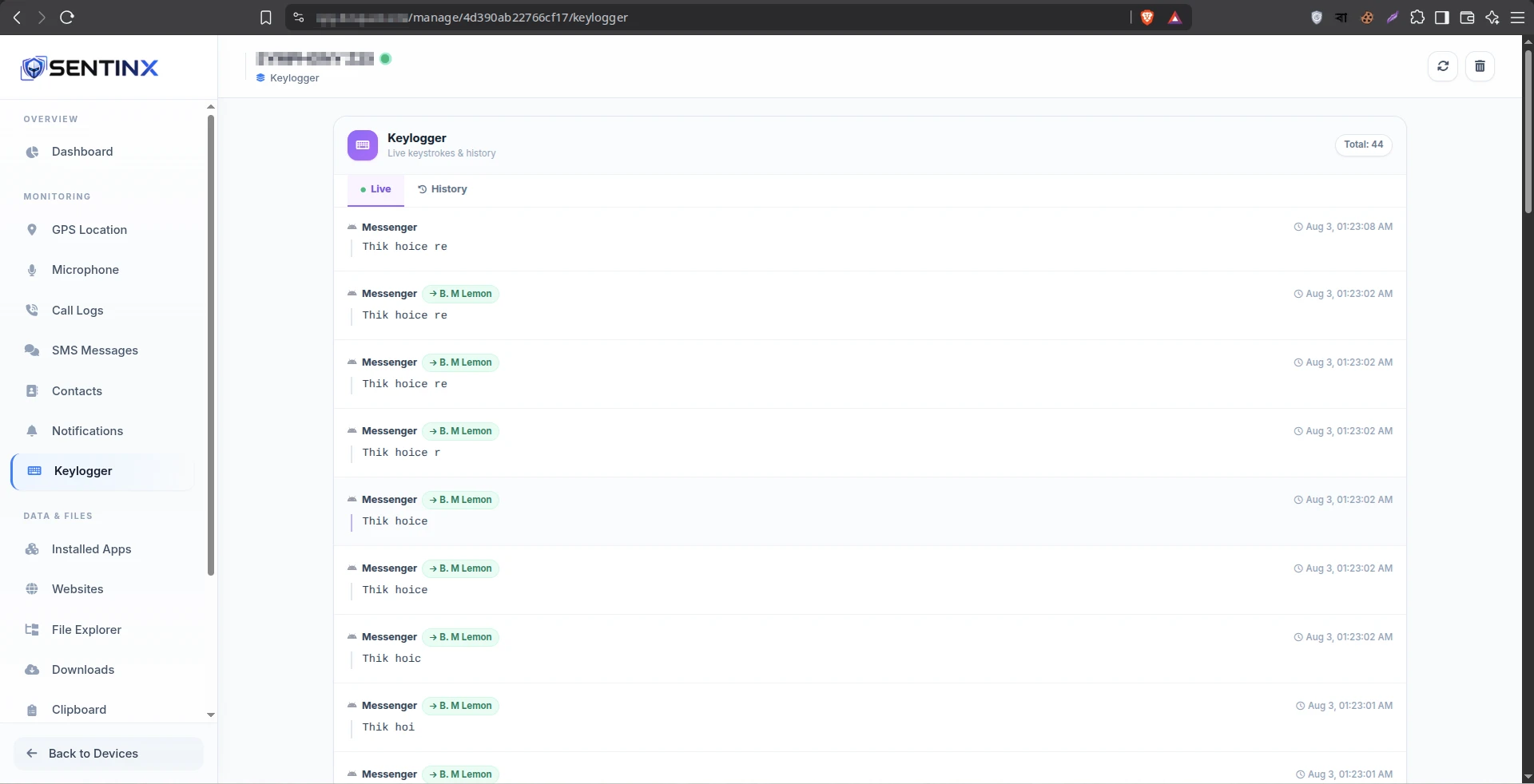 Sentinx parental control dashboard screenshot 6
