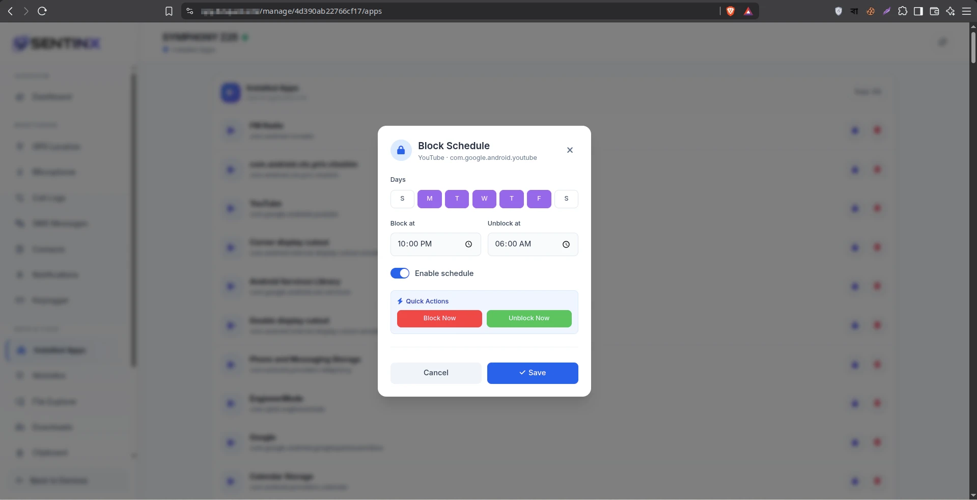 Sentinx parental control dashboard screenshot 8