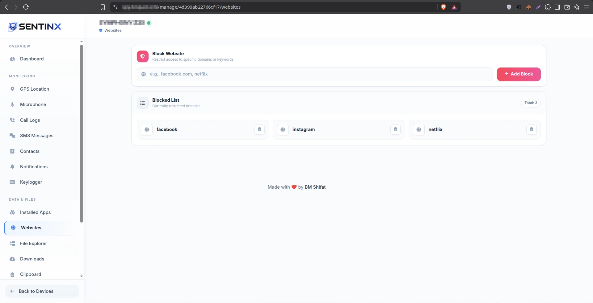 Sentinx parental control dashboard screenshot 9